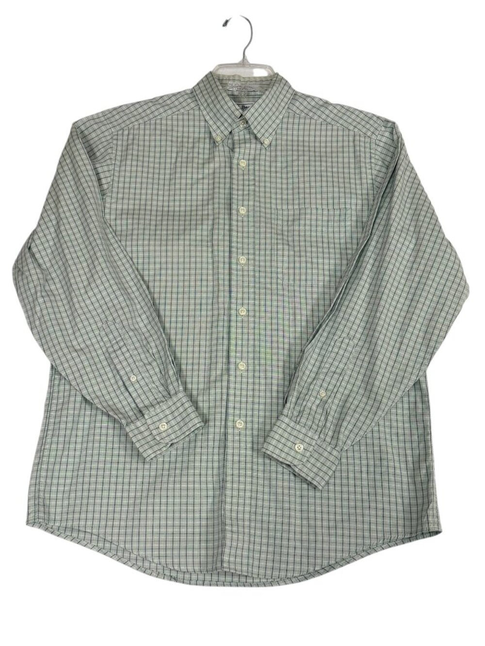 LL Bean Men's Green Plaid Cotton Dress Shirt 15-33 Long Sleeve